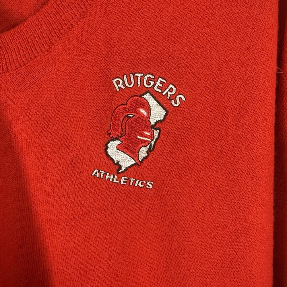 Rutgers Athletics V-Neck Sweater‎ Knit Red College Logo Size XL Etonic - Picture 4 of 6